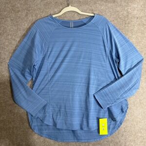 NWT Vively Long Sleeve Active Top Women XL Blue Textured Mesh Back Minimalist